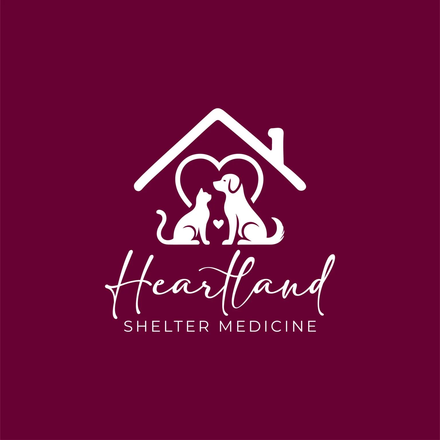 Image of Logo. Cat and a dog next under a house. Square and colored Purple